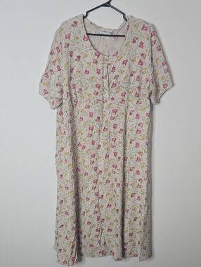 Vintage Plus Size Floral Cotton Floral Cream Cottagecore Dress